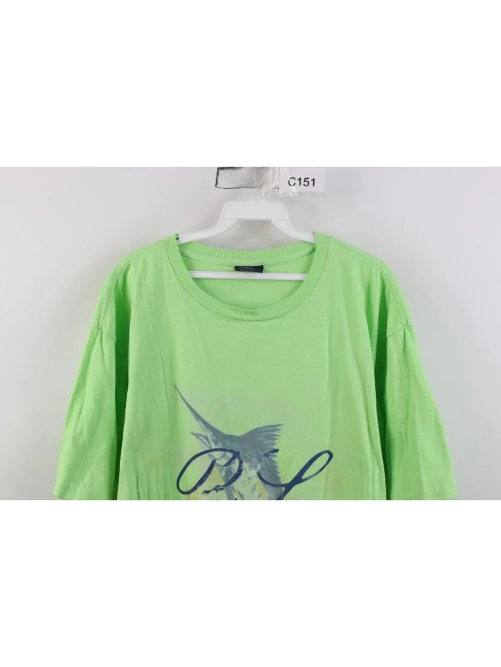 Vtg 90s Ralph Lauren Mens XL Faded Marlin Deep Sea Fishing T-Shirt Lime Green